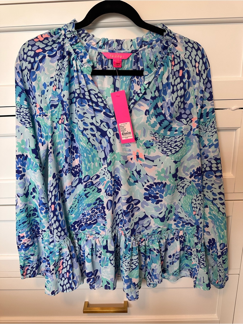 NWT Lilly Pulitzer Savannah Blouse in Turquoise Oasis Wave After Wave
